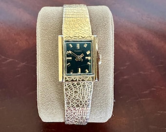 Timex Gold Tank Watch w/ Dark Green Dial Vintage Wind-Up