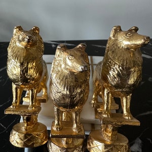 Conjunto de 3 topper de trofeo de perro de oro pesado / decoración atornillada vintage