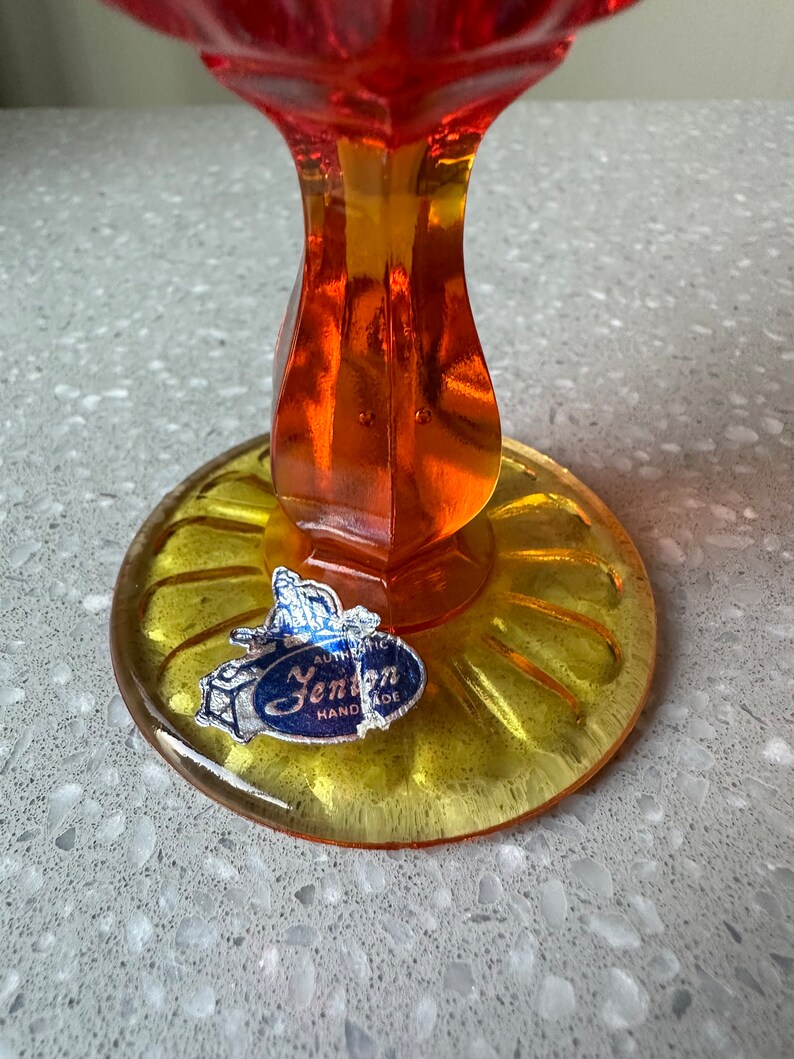 Stickered Fenton Swung Vase Amberina Red Orange 12 Handmade Etsy