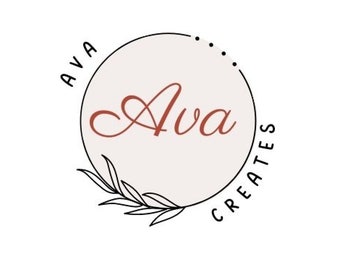 May include: Black and white logo with a circle and a floral design. The circle has a light beige background and the text "Ava Creates" in black. Inside the circle, the name "Ava" is written in a cursive font in a reddish-brown color.