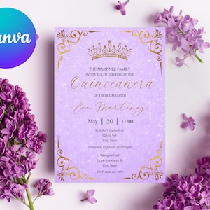 Lavender Quinceañera Invitations, Editable Template, Quince Invitations, Instant Download, Printable Invite, Lavender Quinceanera Invitation