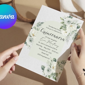 Quinceañera Invitations, Editable Template, Quince Invitations, Instant Download, Printable Invite, Floral Quinceanera Invitations