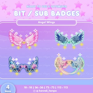 Angel Wings Sub Bit Badges | Twitch Youtube Discord Streamer Badge | Cute PNG Files Icons