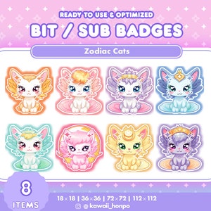 Zodiac Cats Sub Bit Badges | Twitch Youtube Discord Streamer Badge | Cute PNG Files Icons