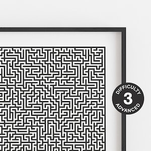 Solvable Maze Print, Modern Wall Art, Geometric Puzzle, Abstract Pattern, Minimalist Line Art, Monochrome Poster, Chic Trendy Wall Decor