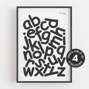 Alphabet Print, Typography Wall Art, Typeface Poster, Minimalist Type Print, Stacked Letters, Educational Art, Funky Interior, Comic Sans
