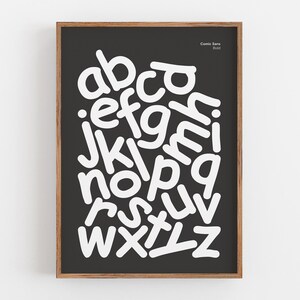 Alphabet Print, Typography Wall Art, Typeface Poster, Modern Wall Decor, Funky Type Print, Educational Art, Chic Trendy Print, Comic Sans