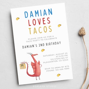 Dragons Love Tacos Birthday Party Invitation, Taco Party, Toddler