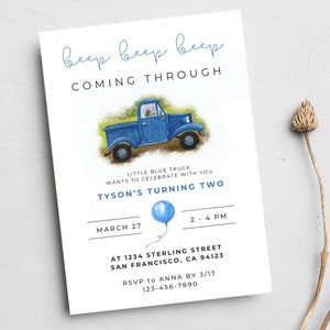 Little Blue Truck Birthday Invitation, Blue Truck Party, Editable, Customized Invite, Printable Birthday Card, Digital Download