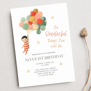 The Wonderful Things You Will Be Baby 1st Birthday Party Invitation, Editable