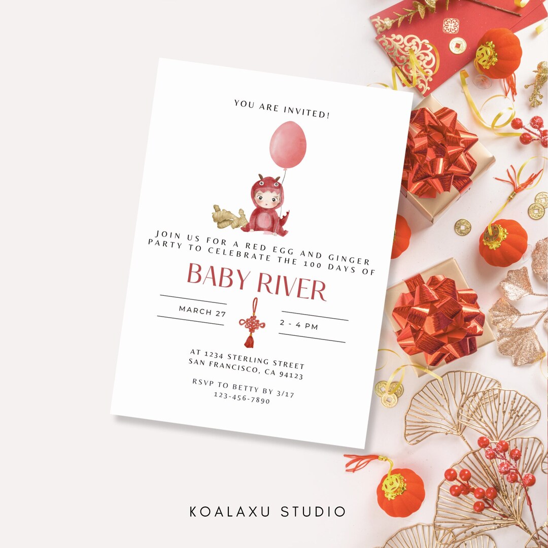 Red Egg and Ginger Party, Egg Balloon, Baby Dragon 100 Days Chinese