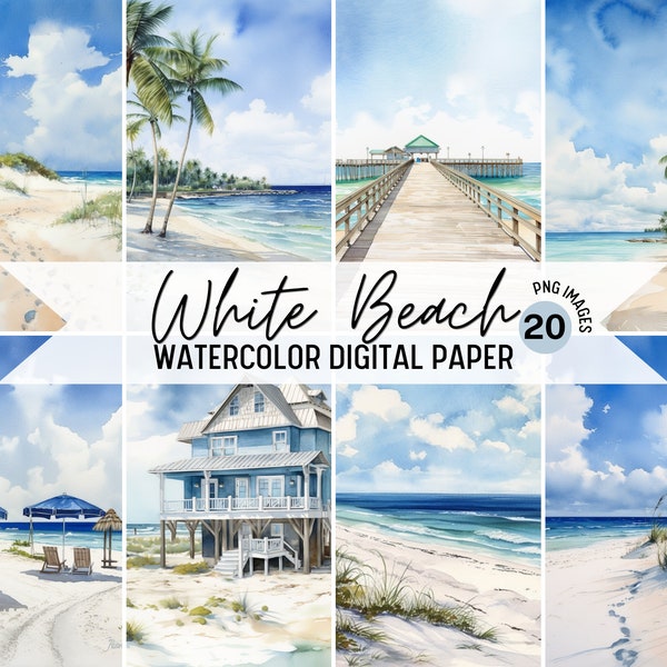 Beach Scenes, Watercolor Beach Clipart, Digital Beach Art, Watercolor Clipart, Digital Art, Digital Stickers, Summer Digital Paper