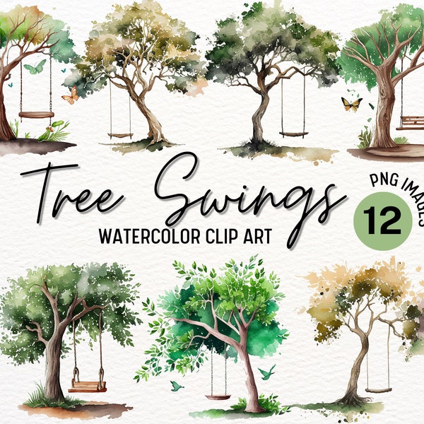 Tree Swings PNG, Tree Swings Clipart, Trees Clipart, Digital Art, Watercolor Clipart, Digital Stickers, Sublimation PNG