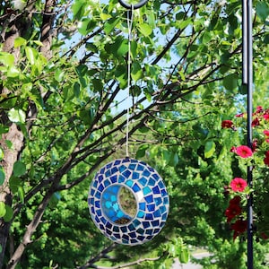 Glass Mosaic Circular-Shaped Fly-Through Bird Feeder with Hanging Loop