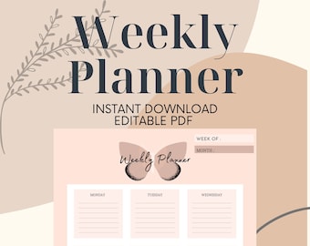 Bewerkbaar werkblad weekplanner | Afdrukbare planner-pdf | Productiviteitsplanner | Digitale download