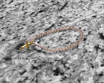 Pink Crystal Bead Cross Bracelet
