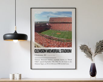 Clemson Memorial Stadium Poster/Canvas, Frank Howard Field, Seat View, Clemson University Tigers, Modern Football Wall Art, Home Decor