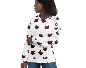 Cute cat sweatshirt, Black kitten pullover, Adorable cat sweater, Cute kitty patten pullover, Black kitty sweater, Adorable kitten sweater