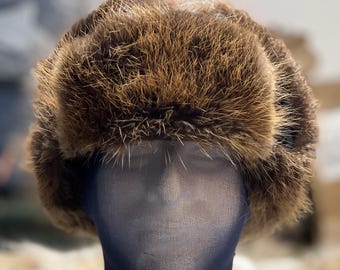 Fur Ushanka Hat, Vintage 70s Ear Flaps Trapper Trooper Winter Hat