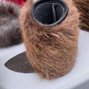 Handmade Fur Can Cooler - Unique Beaver Fur Koozie  with tail for Nordic Viking & Renaissance Events