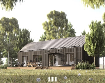Modernes Cabin House Plan, 3 Schlafzimmer, 82 Quadratfuß (52 Seiten PDF)