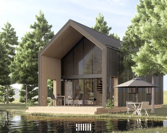 Modern Two Storey House, 2 Bedroom, 2 Bathroom, 18&#39; x 36&#39; ( 648 Sq Ft ) - Facade/Black Metal - 53 Pages PDF