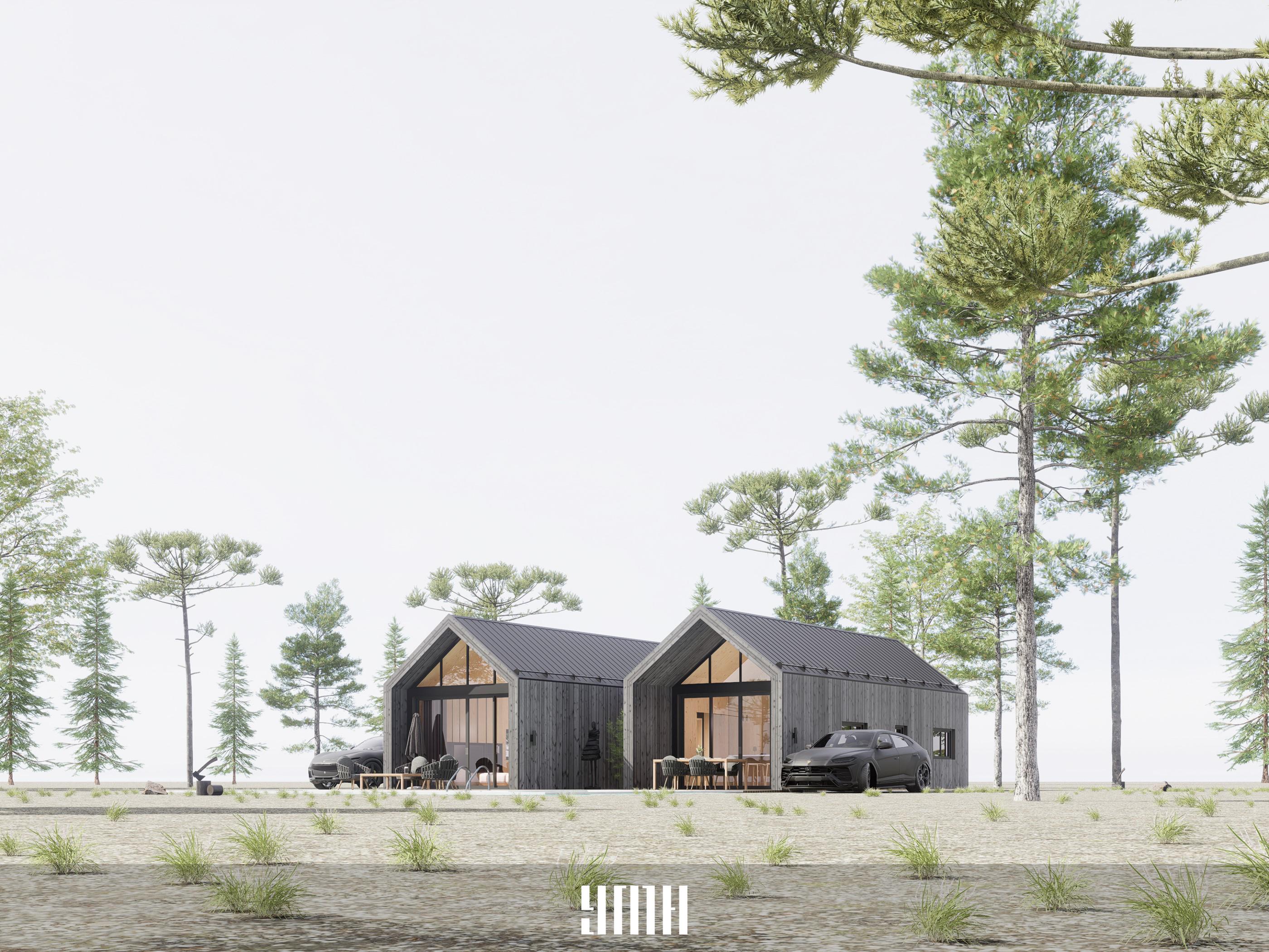 Ultra Modern House Plans, Gray, 2 Bedroom, 1 Bath, (15' x 36')+(7' x 15')+(15' x 32')(1125 SqFt), Imperial & Metric Unit, 56 Pages PDF, DWG