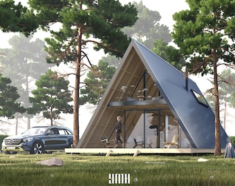 Large A-Frame Cabin House Architectural Plans, Black Metal Facade (PDF)