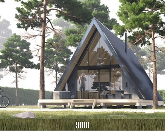 Large A-Frame House Architectural Plans, Black Metal Facade (PDF)