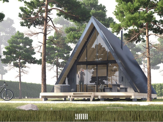 Large A-Frame House Architectural Plans, Black Metal Facade (PDF)