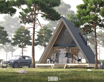 Ein Rahmenhaus, Haus am See, Cottage-Haus, kleines Haus, Baupläne - 20 &#39;x 24&#39; (480 Quadratfuß) - Fassade / graues Holz - 48 Seiten PDF