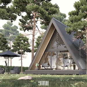 Lux A-huis, huis met 2 verdiepingen, 2 slaapkamers, architectonische plattegronden - 24' x 24' (576 vierkante voet) - (720 x 720 cm) - 52 pagina's pdf