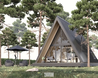 Lux A Frame House, 2 Storey House, 2 Bedroom, Architectural Plans - 24&#39; x 24&#39; ( 576 Sq Ft ) - (720 x 720 cm) - 52 Pages PDF