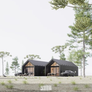 Ultra Modern House Plans, Black, 2 Bedroom, 1 Bath, (15&#39; x 36&#39;)+(7&#39; x 15&#39;)+(15&#39; x 32&#39;)(1125 SqFt), Imperial & Metric Unit, 56 Pages PDF, DWG