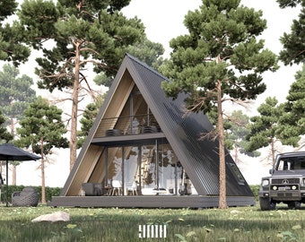 A-Frame Floor Plans, Small House Blueprints, Log Cabin Floor Plans, Tiny Farmhouse - 24&#39; x 24&#39; ( 576 Sq Ft ) - (720 x 720 cm) - 53 Pages PDF