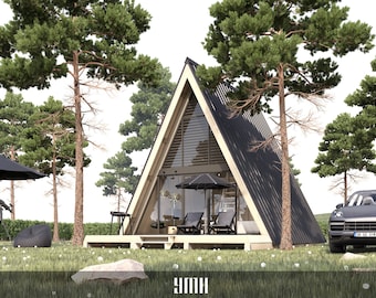 Triangular A-Frame Cabin Plan, Two Story Tiny House (PDF)