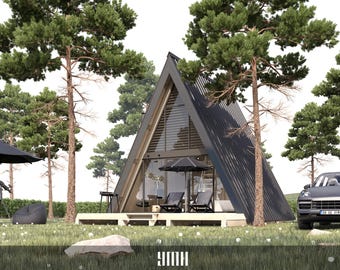 Tiny A-Frame Cabin DIY Plan, Small House Blueprint (400 SF) (PDF)