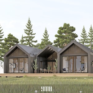 Eigentijds huis met één verdieping, 3 slaapkamers, 2 badkamers, (15' x 36')+(15' x 9')+(15' x 36') (1215 vierkante voet) - gevel/zwart metaal, 54 pagina's pdf