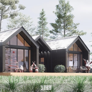 Nordic Lean Cabin, gelijkvloers huis, 2 slaapkamers, 2 badkamers, (15 x 36')+(15 x 9')+ (15 x 36') (1215 vierkante voet), 52 pagina's pdf