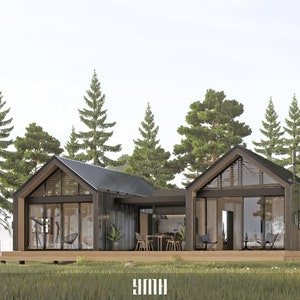Modern gelijkvloers huis, 2 slaapkamers, 1 badkamer (15' x 36') + (15' x 8') + (15' x 36') (1200 vierkante voet) - gevel/zwart metaal - 53 pagina's pdf