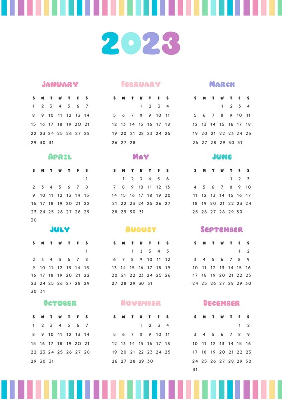 Printable Pastel 2023 Yearly Calendar in PDF Form - Etsy