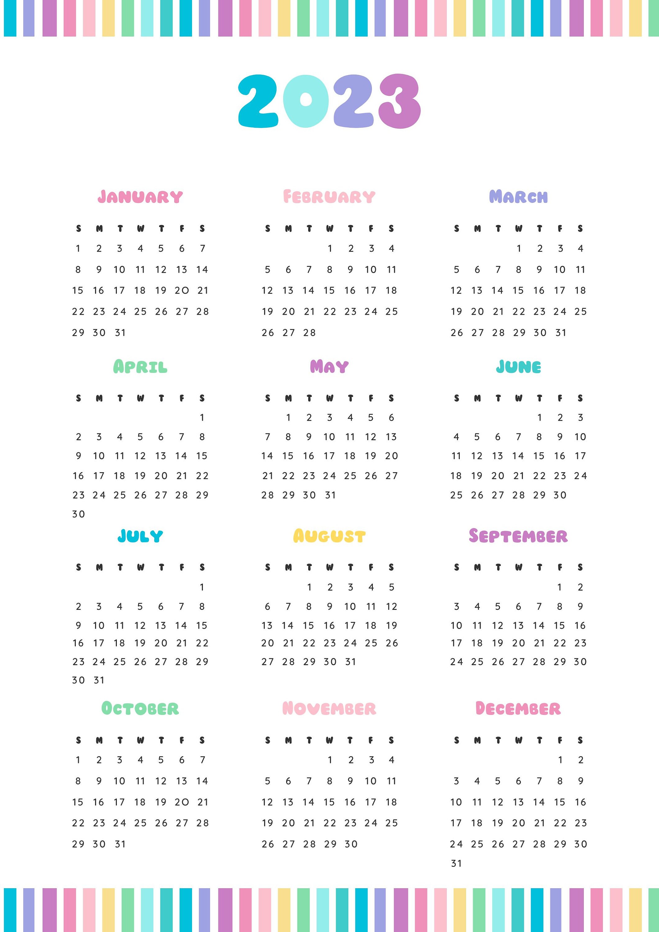 Printable Pastel 2023 Yearly Calendar in PDF Form - Etsy Finland