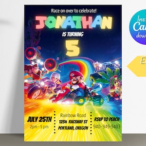 マリオ誕生日招待状、マリオカート招待状、スーパーマリオ招待状、マリオパーティー、マリオ誕生日パーティー招待状