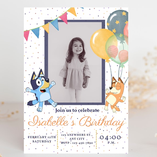 Blue Dog Invitation | Blue Dog Birthday Party | Editable invitation | Canva Template