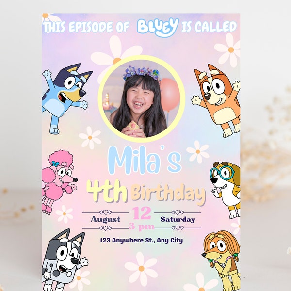 Bluey Birthday Invitation | Blue Dog invitation | Blue dog party | Editable blue dog invite | Canva Template