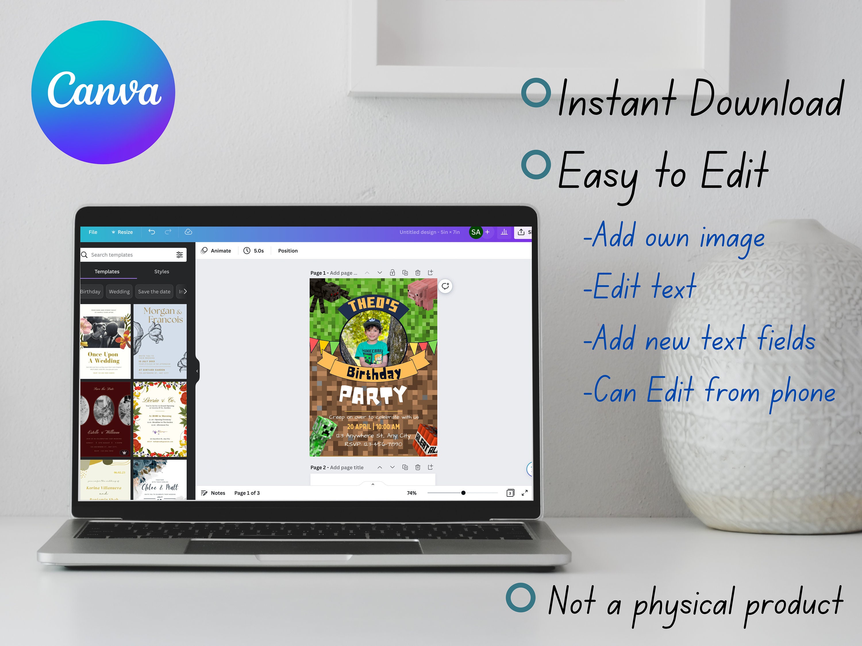 Minecraft Digital Template (Canva)