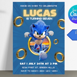 Sonic the hedgehog birthday invitation | Sonic birthday invitation | Editable Sonic invitation | Instant download