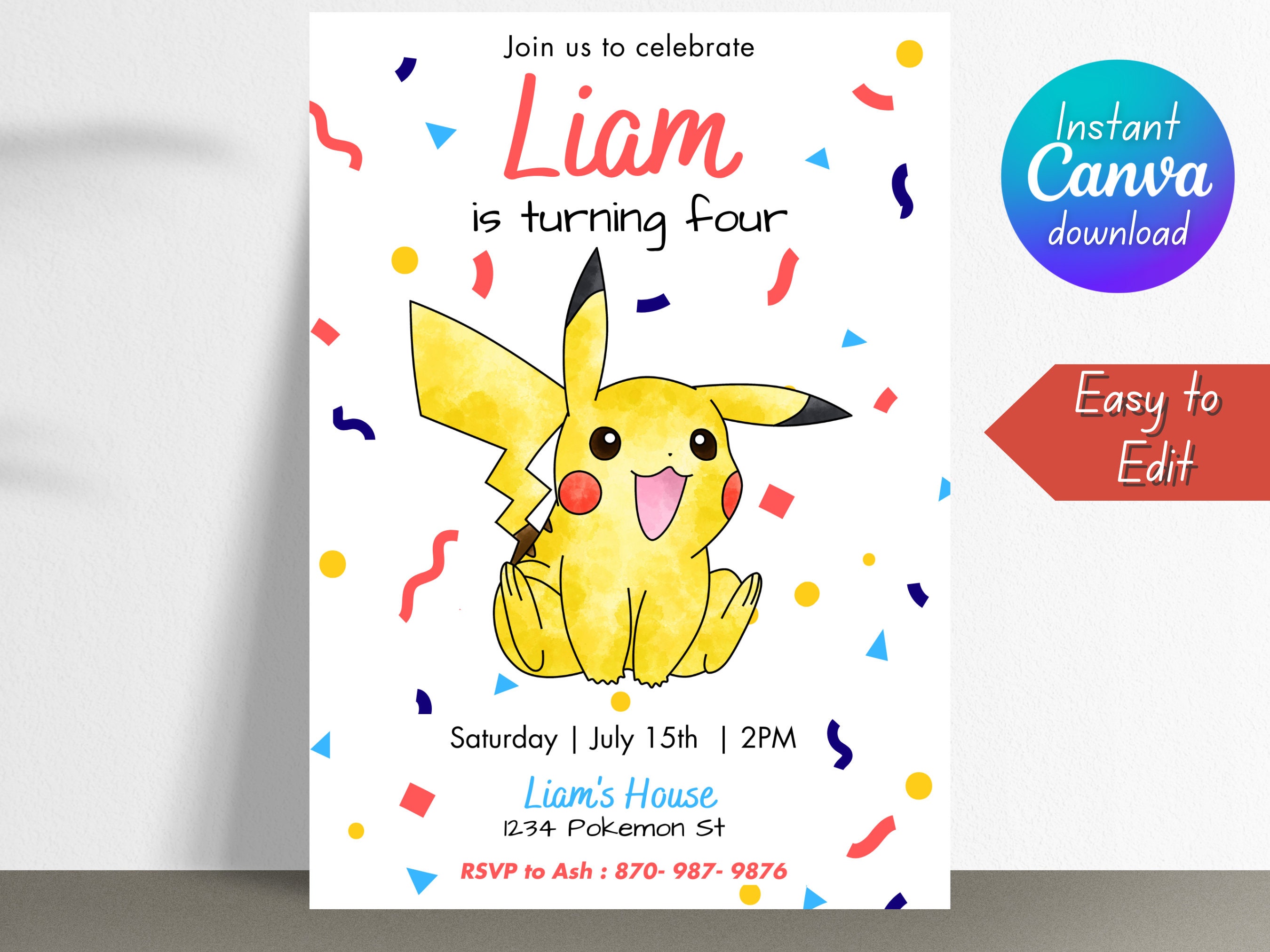 Pokemon Anniversaire Fête Invitation Modèle