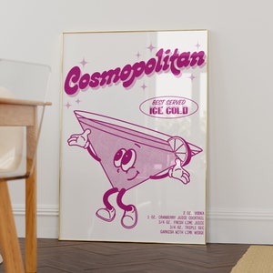 Impresión cosmopolita de dibujos animados retro / Cartel de cóctel de moda / Cartel de personaje retro / Arte de carrito de bar / Impresión de cocina / Idea de regalo DIGITAL