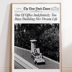Trendy Newspaper DIGITAL PRINT | Retro Headline Poster | Black and White Aesthetic | Preppy Bar Cart Art